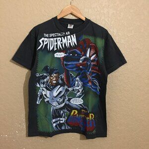 Spider-Man Vs The Punisher Marvel Comic Mega Print T-Shirt Large Faded Black